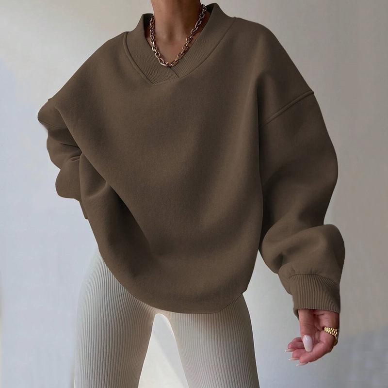 Women's Casual Solid Color Long Sleeve Crewneck Sweatshirt Loose Plus Size Pullover