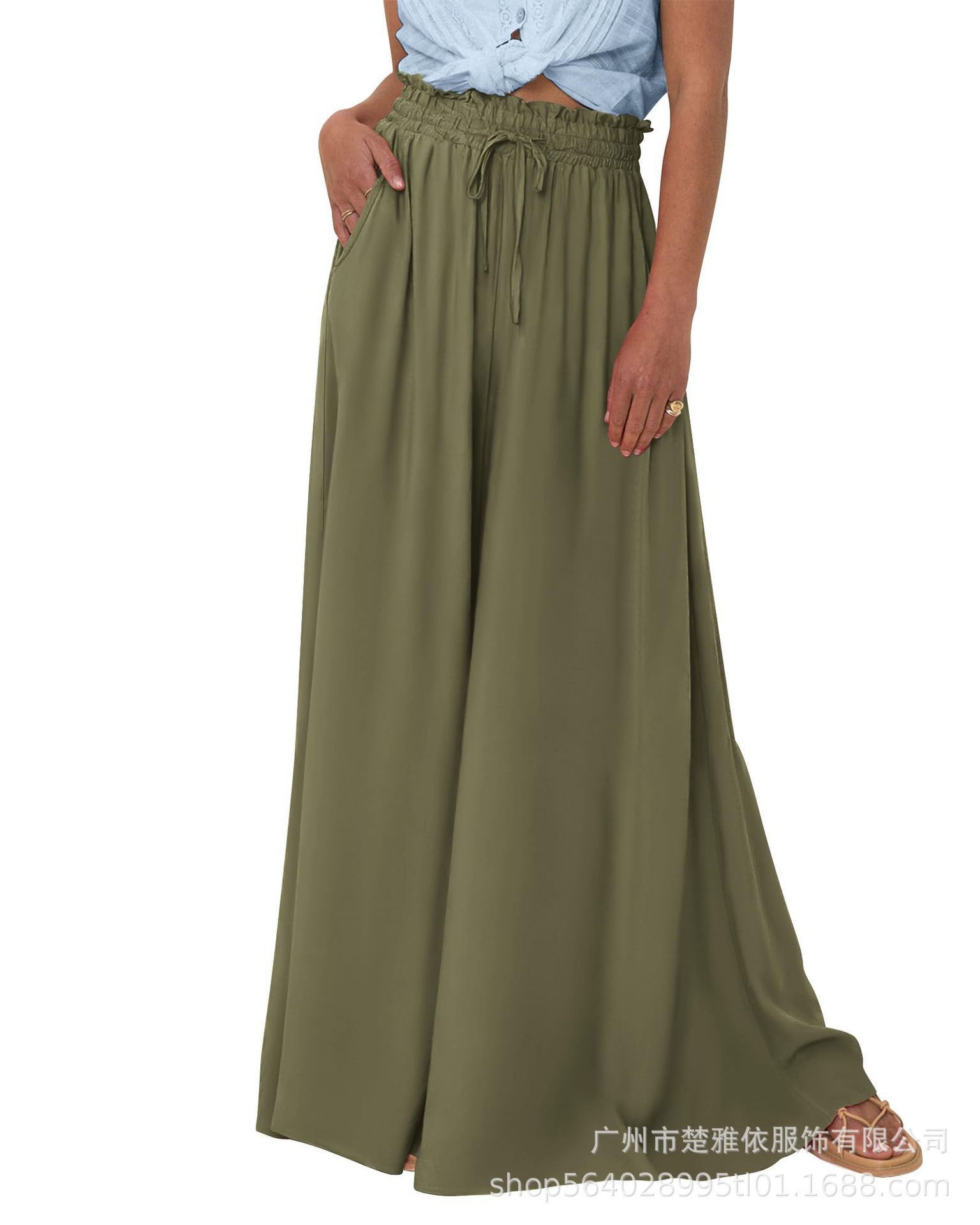 Women's High-Waist Wide-Leg Pants with Pockets