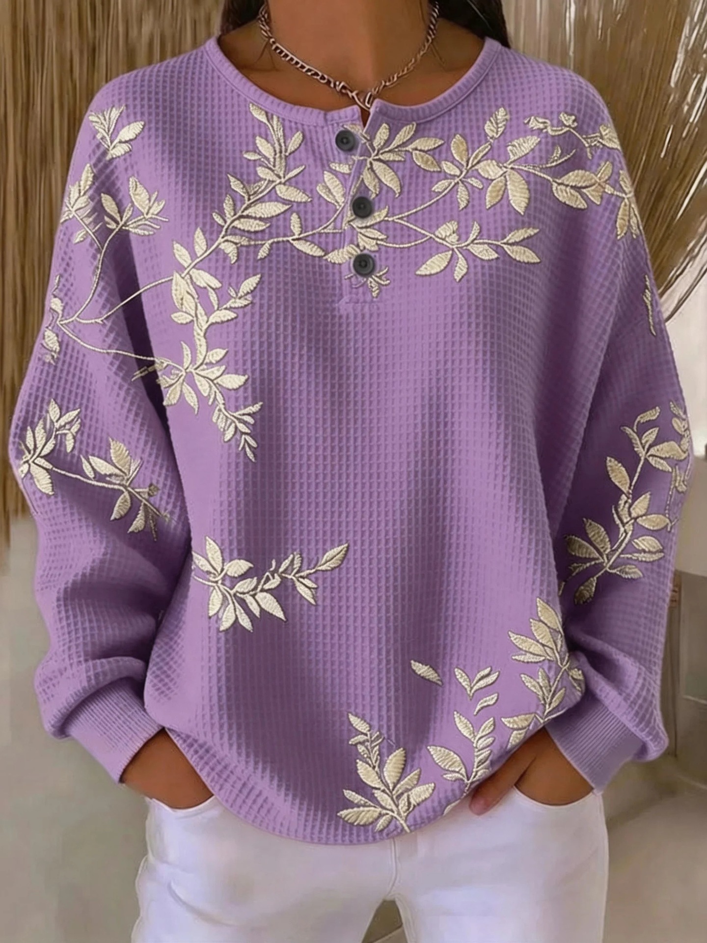 Women's Vintage Floral Print Button Sweatshirt