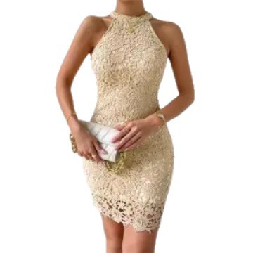 Women's Sleeveless Lace Trim Bodycon Dress Solid Color