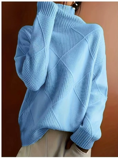 Women's Loose High Neck Diamond Knit Sweater