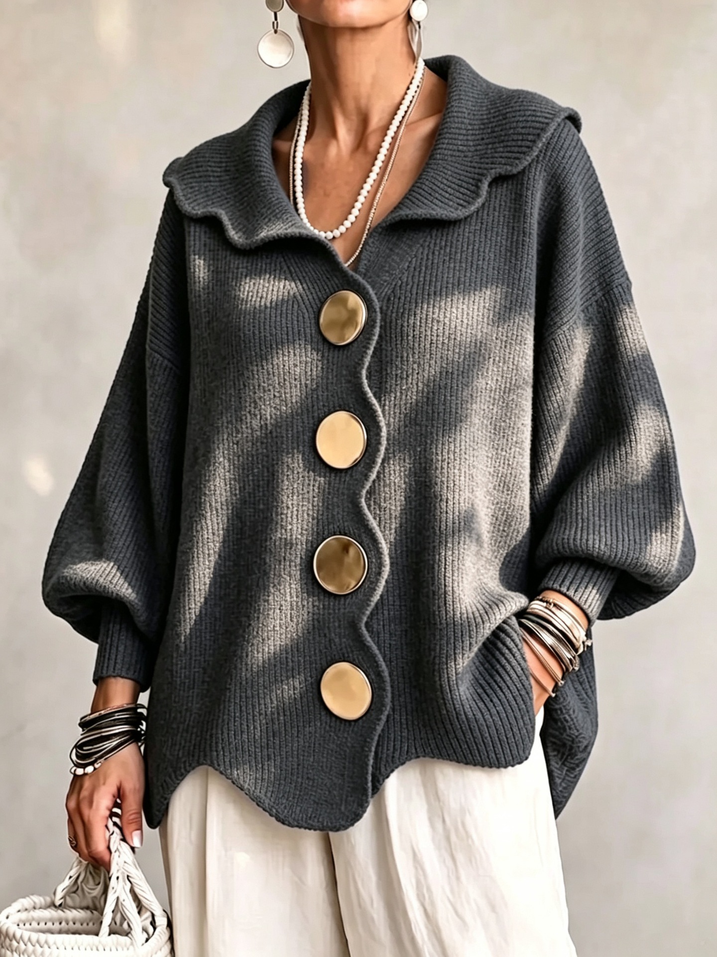 Women's V-Neck Long Sleeve Knit Sweater Top