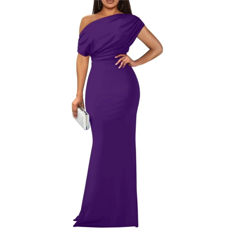 Elegant Solid One-Shoulder Ruched Bodycon Dress