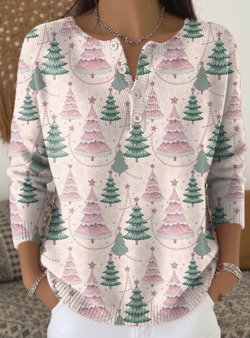 Women's Forest Crow Snowflake Print Button Sweatshirt