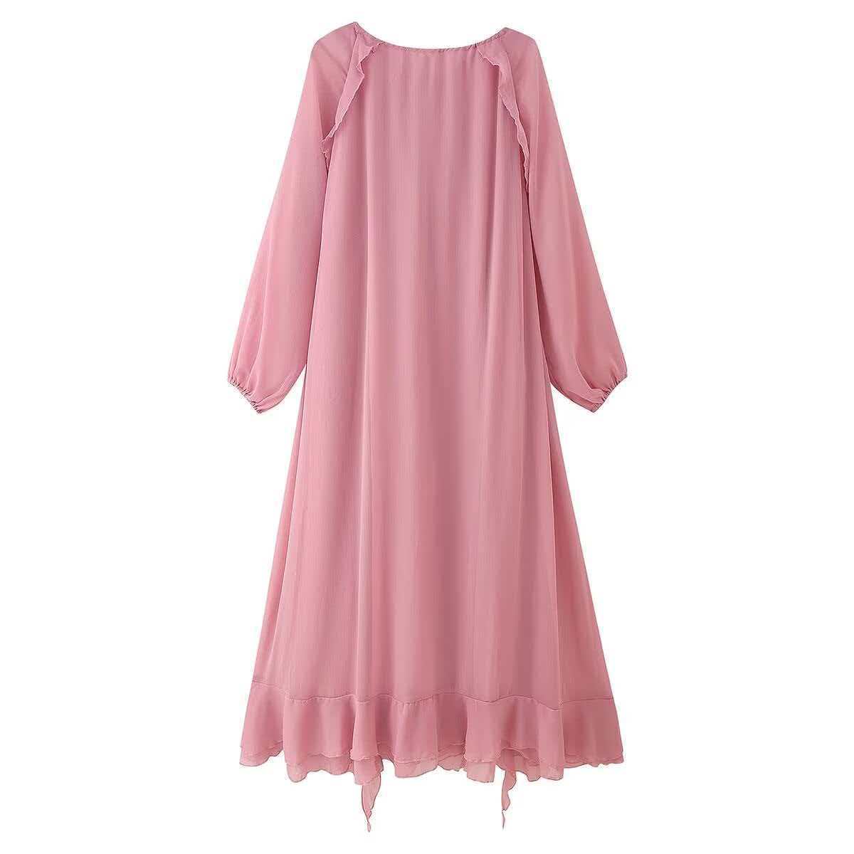 Women's Tiered Ruffle Tie-Front Chiffon Dress