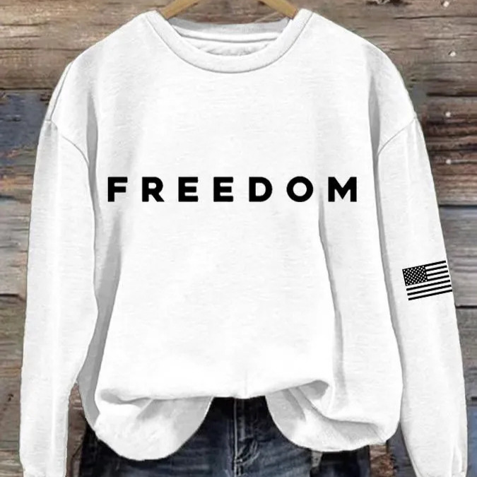 Women's Freedom American Flag Print Crewneck Sweatshirt