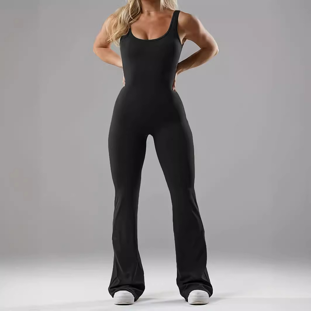 Women's Sleeveless U-Neck Open-Back Slim Fit Yoga Jumpsuit