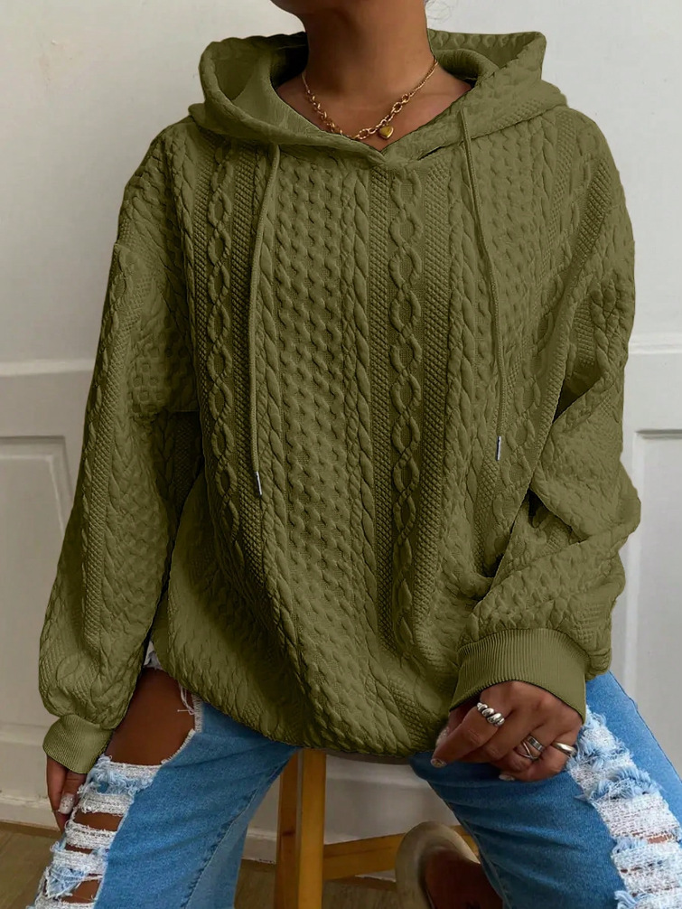 Women's Cable Knit Hooded Pullover Sweatshirt with Pockets
