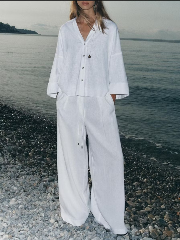 Women's Solid Color Shirt and Pants Set Casual Cotton Blend