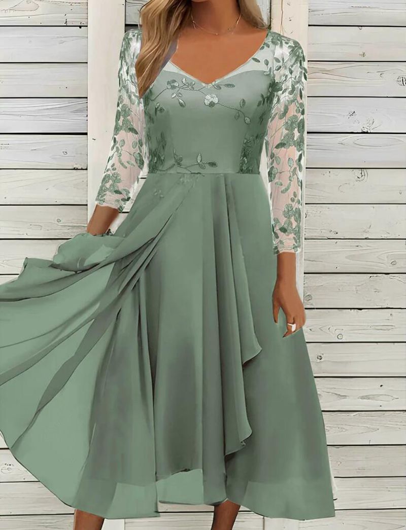 Chiffon V-Neck Hollow-Out Long Dress