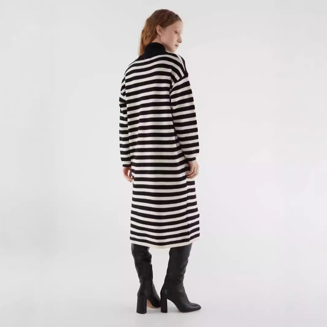 Striped Sweater Dress Round Neck Long Sleeve Loose Fit