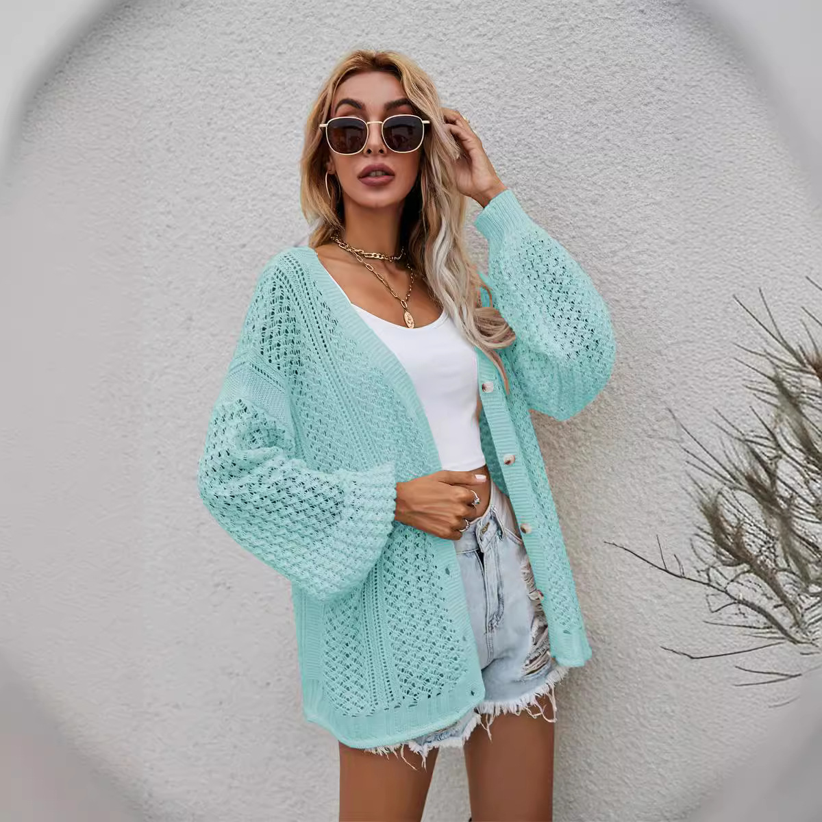 Plus Size Open Knit Cardigan Sweater Loose Fit Long Sleeve