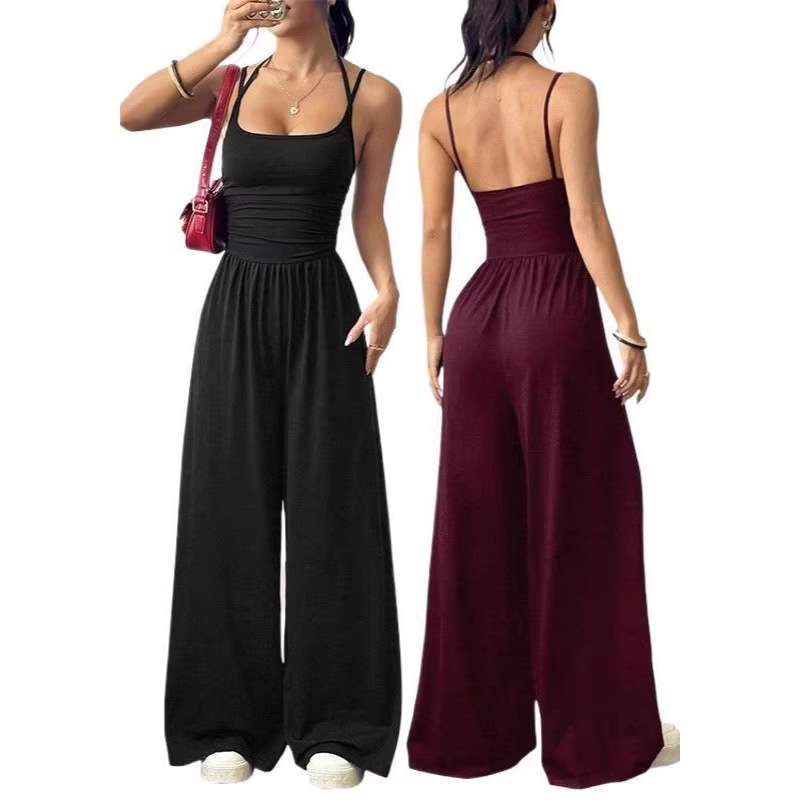 Women's Sleeveless Wide-Leg Jumpsuit Casual Solid Color High Waist