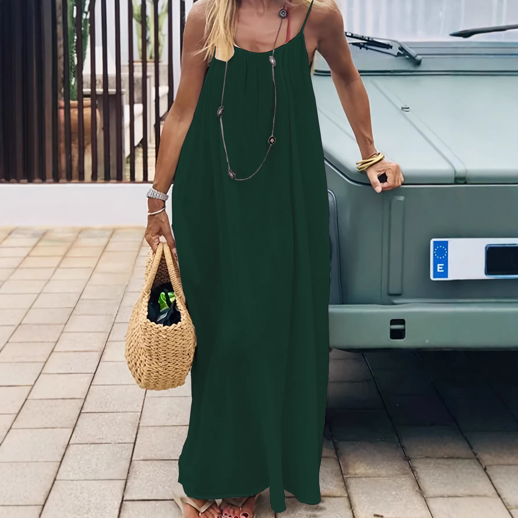 Women's Spaghetti Strap Open Back Loose Long Loungewear Dress