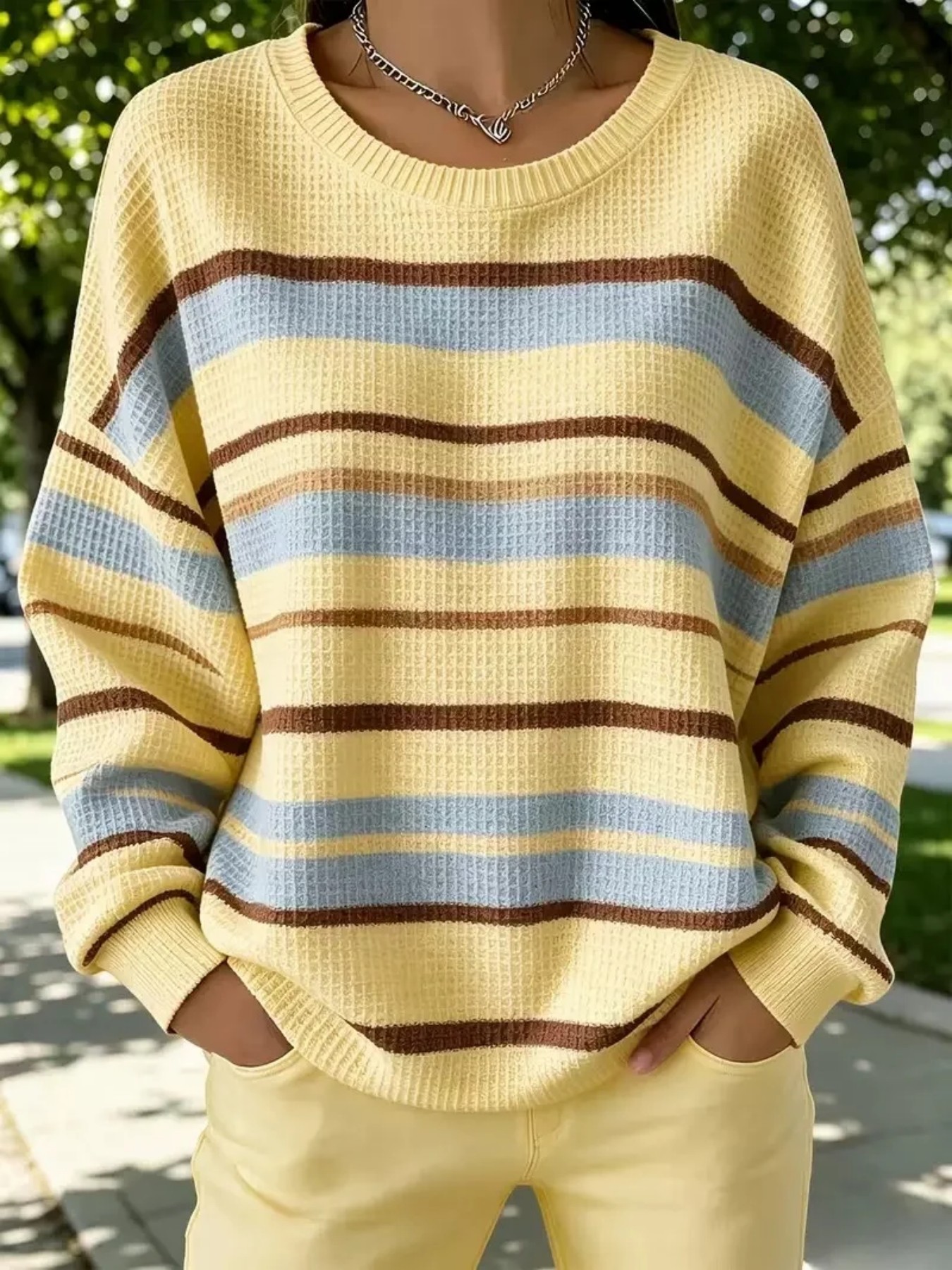 Landscape Line Print Crewneck Long Sleeve Pullover Sweatshirt