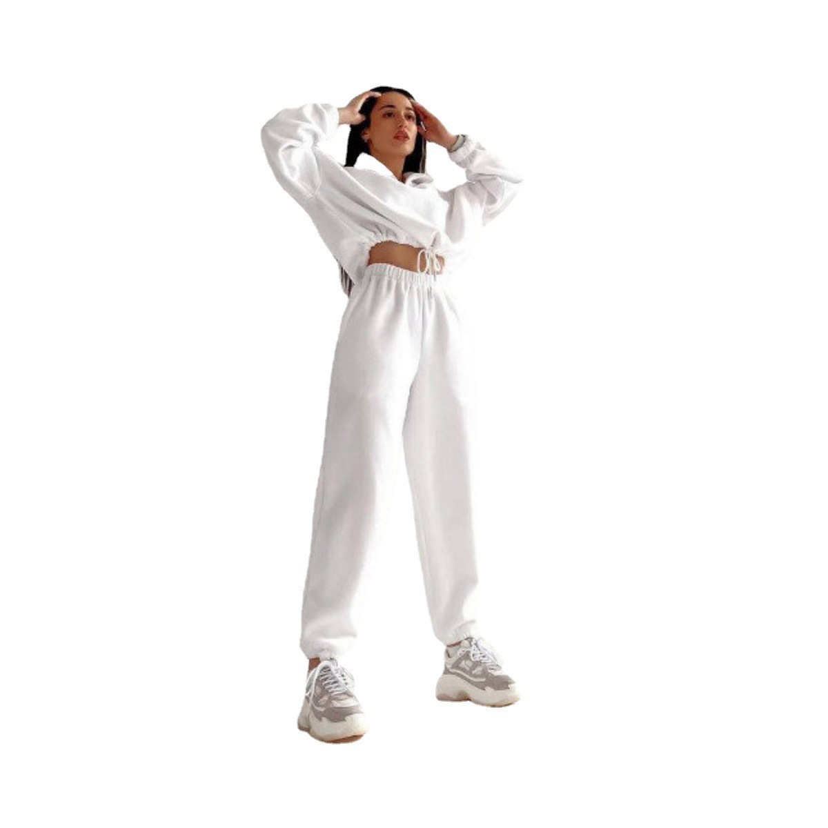 Women's Fleece-Lined Long Sleeve Zip Hoodie and Pants Set - Solid Color 2-Piece Tracksuit
