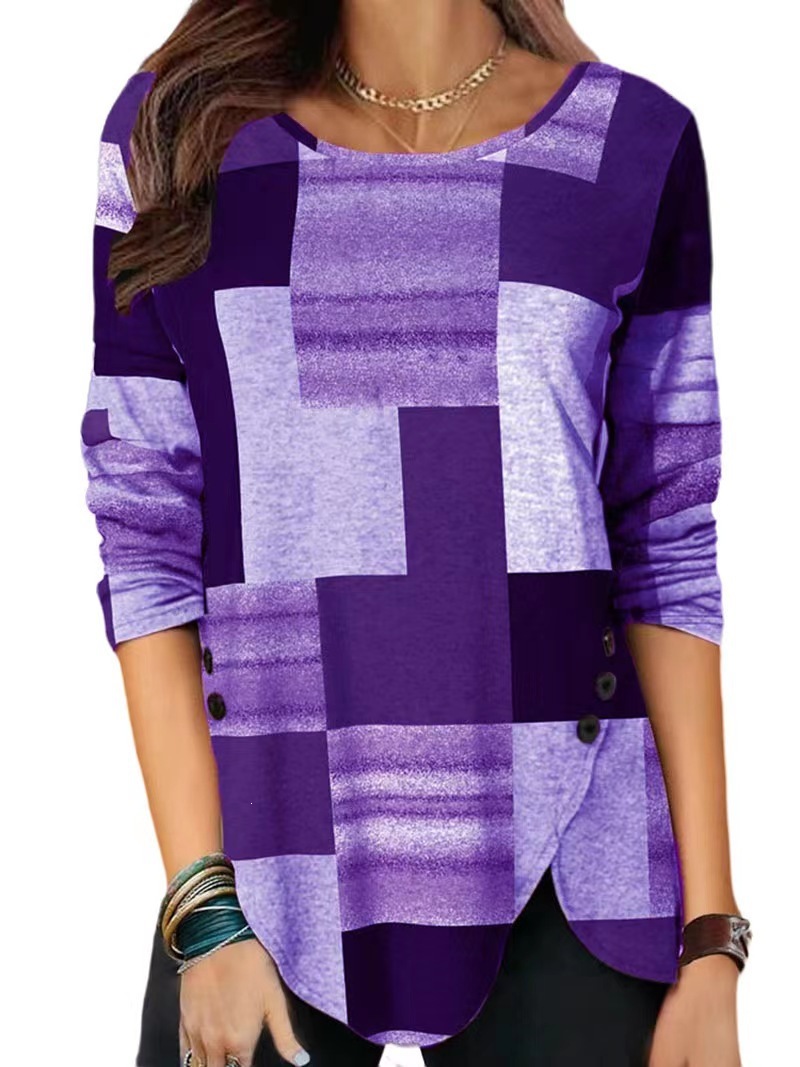 Plaid Crewneck Pullover Long Sleeve Knit Top