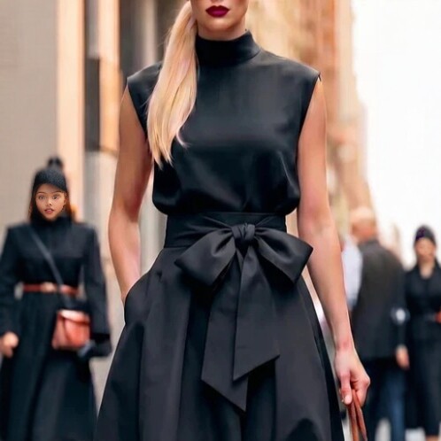 Black High-Neck Sleeveless A-Line Dress Set