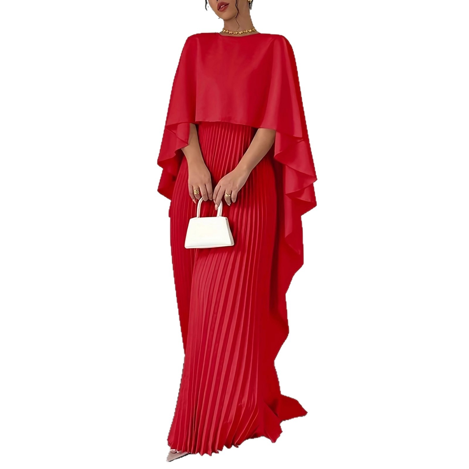 Women's Batwing Sleeve Pleated Two-Piece Dress Set