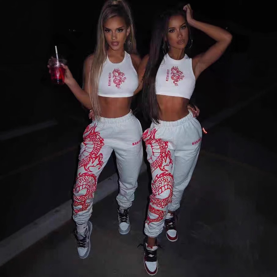 Gothic Print Elastic Waist Harem Pants Women's Casual