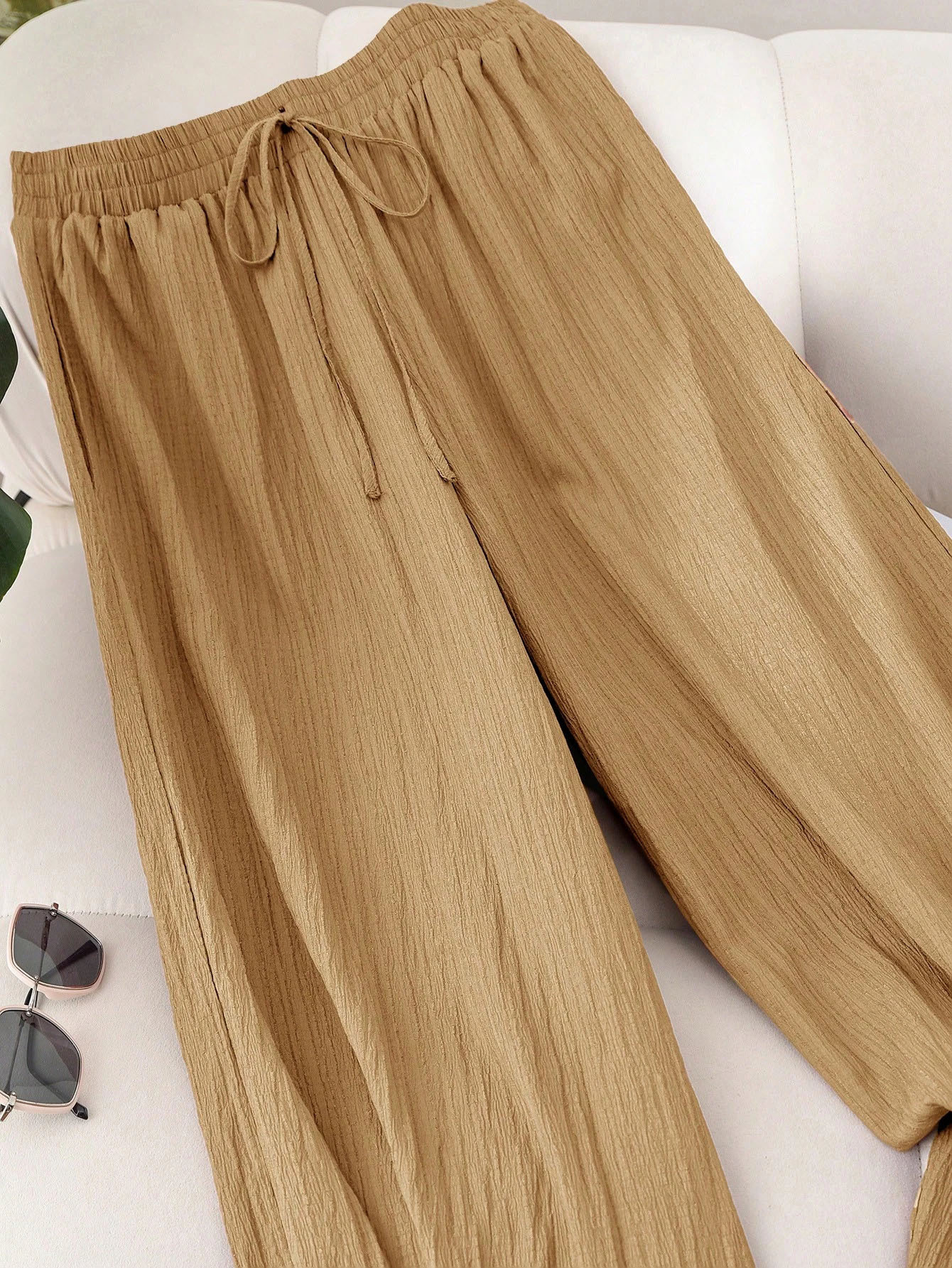 Women's High-Waist Wide-Leg Pants Plus Size Loose Casual Drapey Trousers