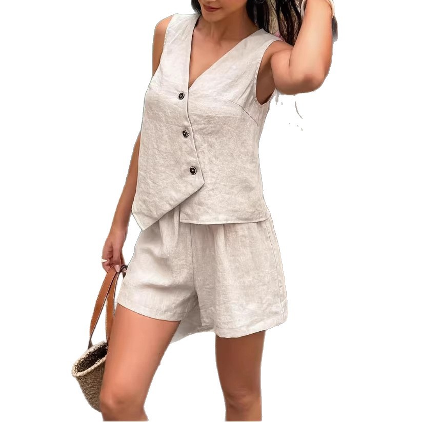 V-Neck Asymmetrical Tank Top and Shorts Two-Piece Set