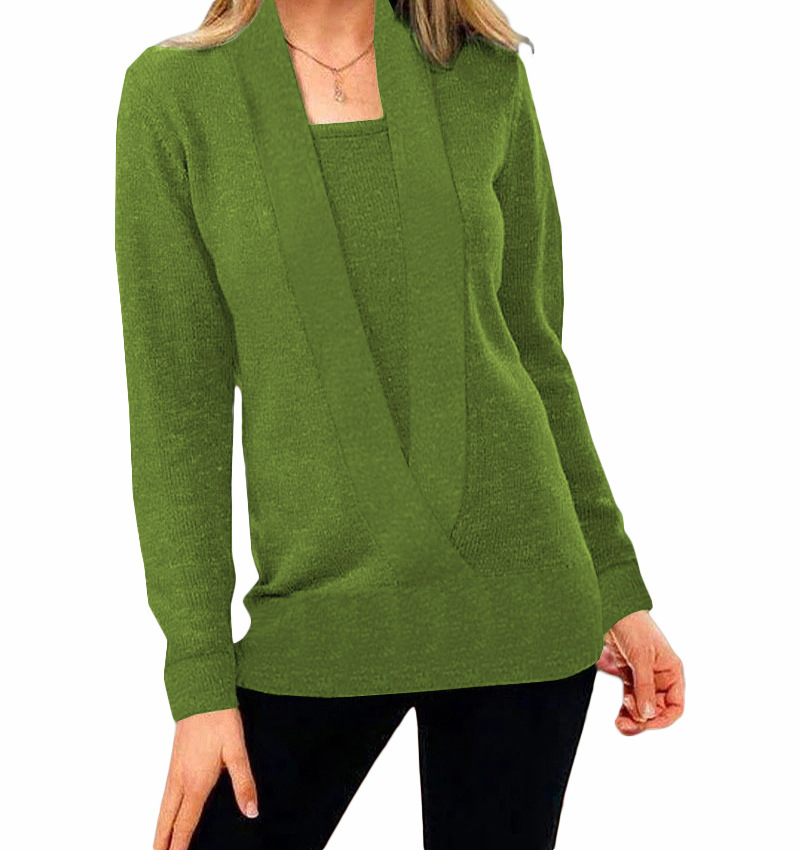 Women's Knit Colorblock Deep V-Neck Long Sleeve Sweater Top