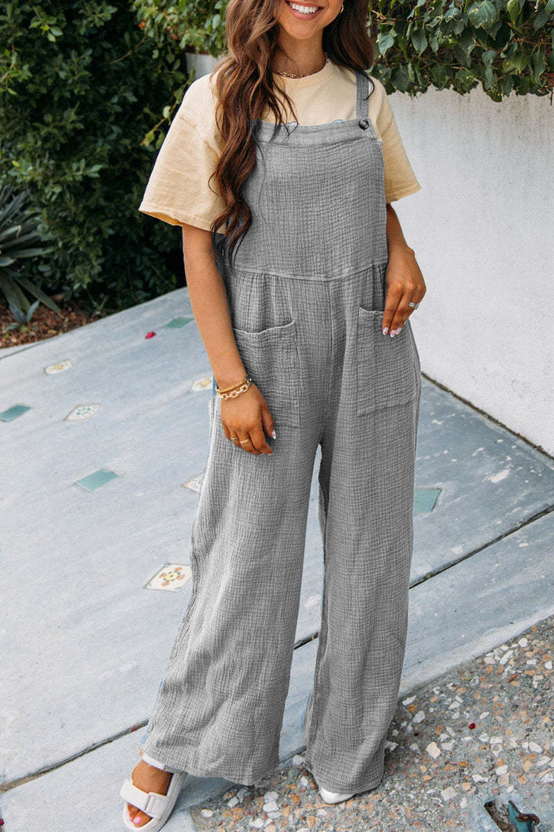 Women's Casual Solid Color Pocket Square Neck Loose Overalls