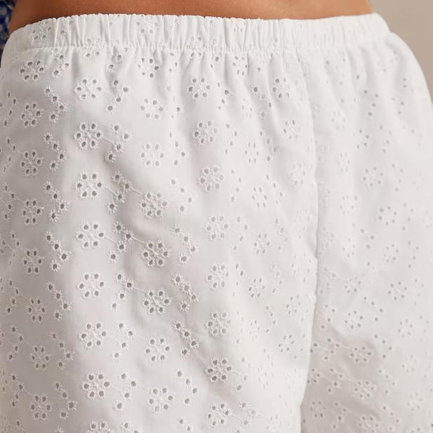 White Knit Jacquard Wide-Leg Shorts for Women, Breathable Casual