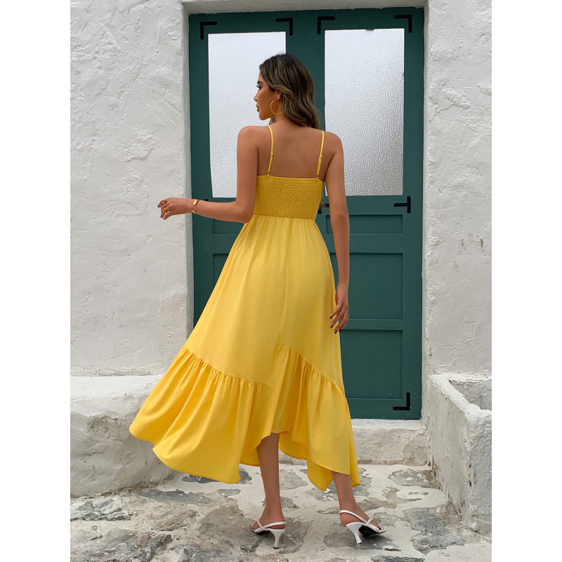 Suede-Feel Sleeveless Slip Dress Solid Color Long Dress
