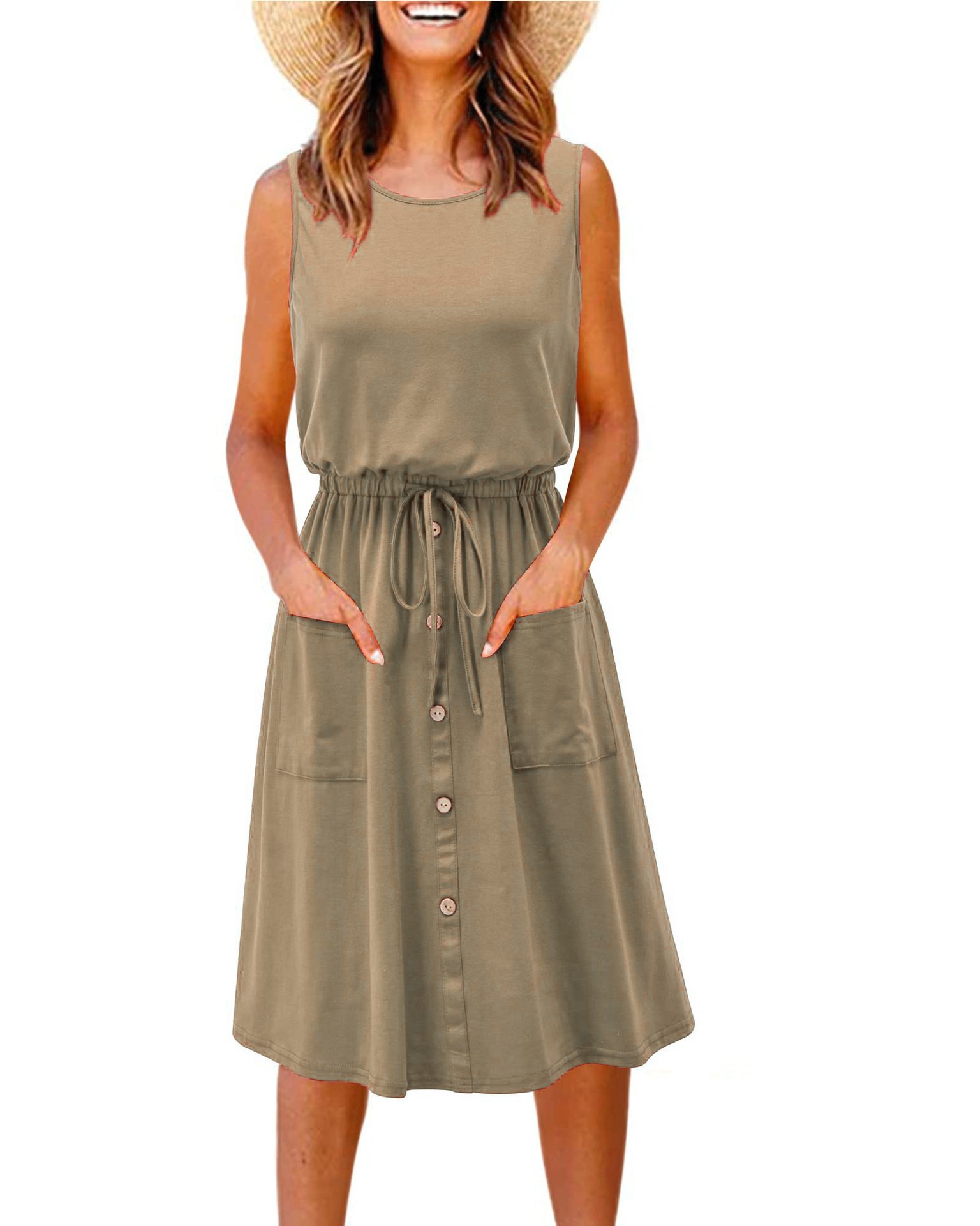 Women's Sleeveless A-Line Tank Dress Loose Fit U-Neck Pullover