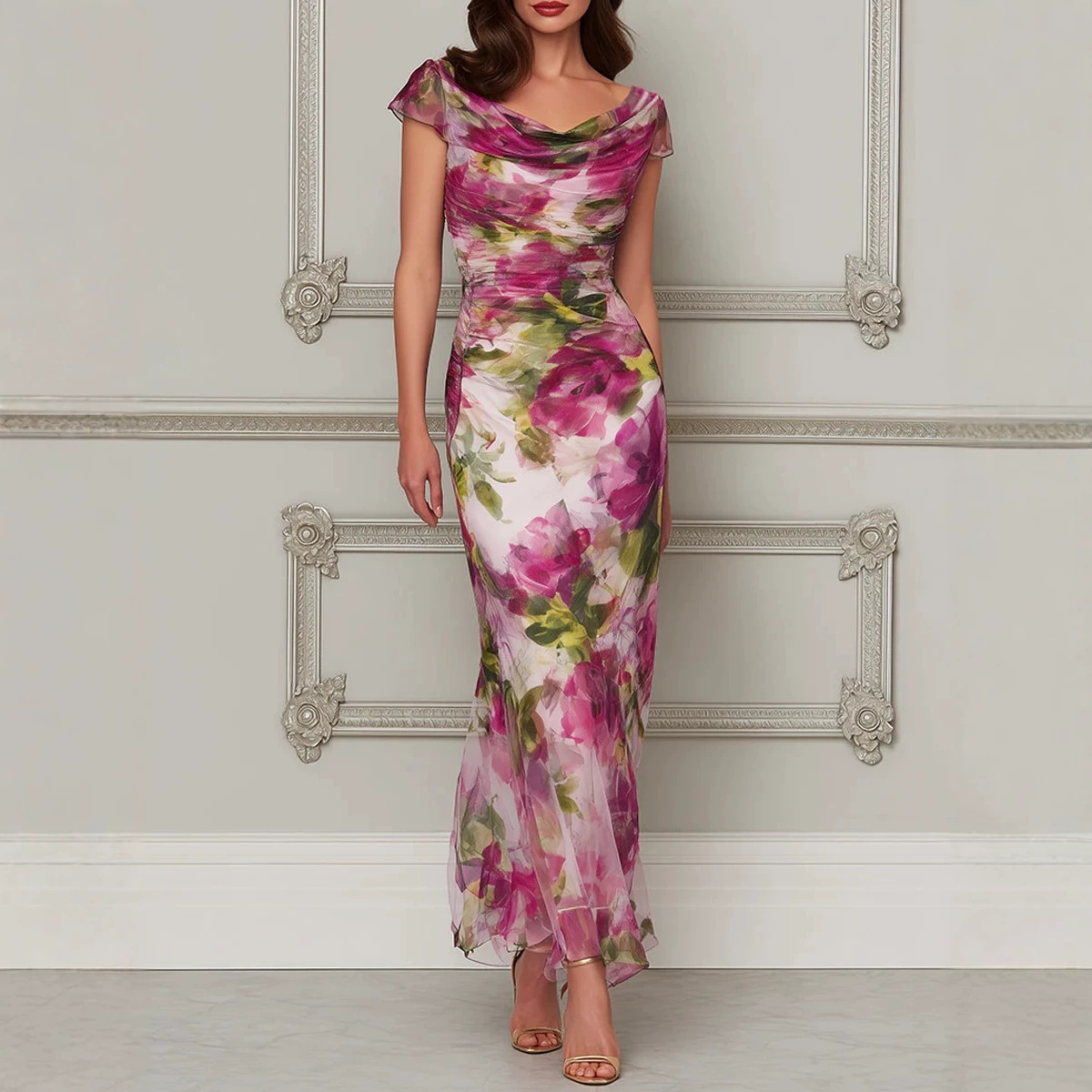 Women's Sexy Cowl Neck Sleeveless Mermaid Maxi Dress