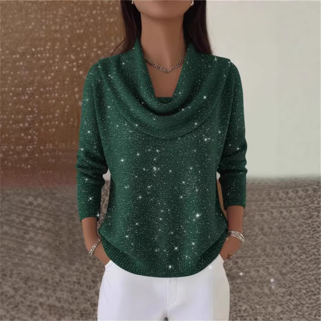 Women's Sequin Long Sleeve Knit Sweater Pullover