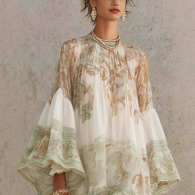 Women's Floral Ruffle Dress Boho Loose Flowy Short Vacation Dress