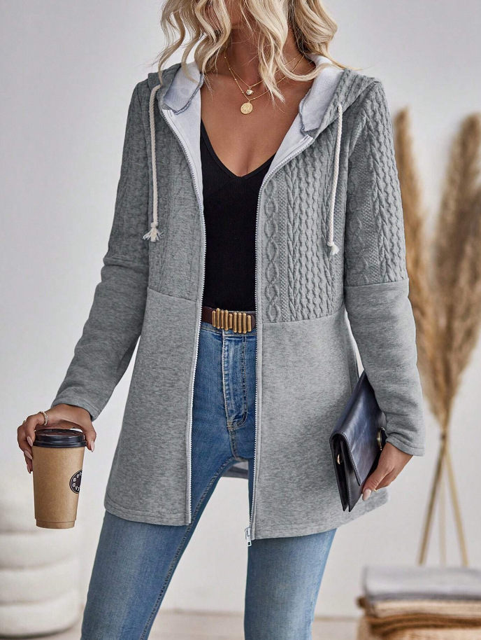 Women's Colorblock Drawstring Hooded Zip Jacket