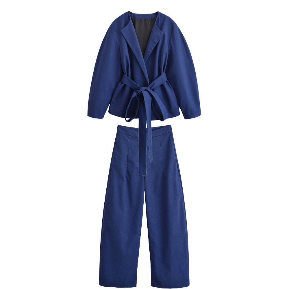 Women's Waist-Cinched Shirt & Wide-Leg Pants Set