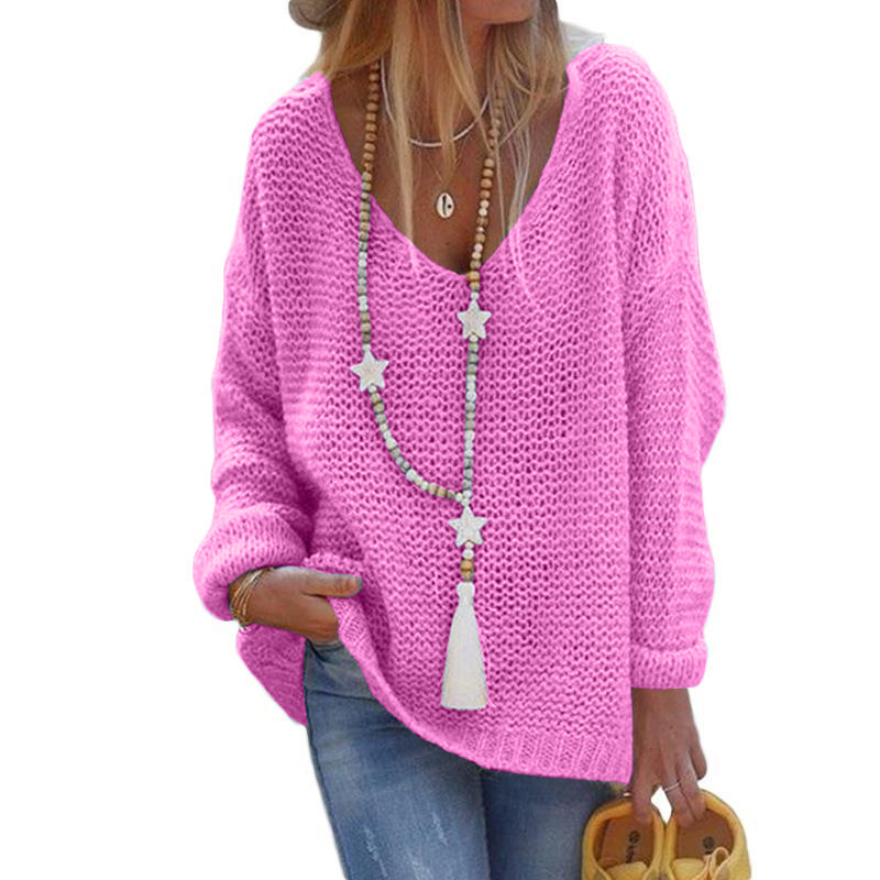 V-Neck Long-Sleeve Knit Sweater Top Plus Size Women's