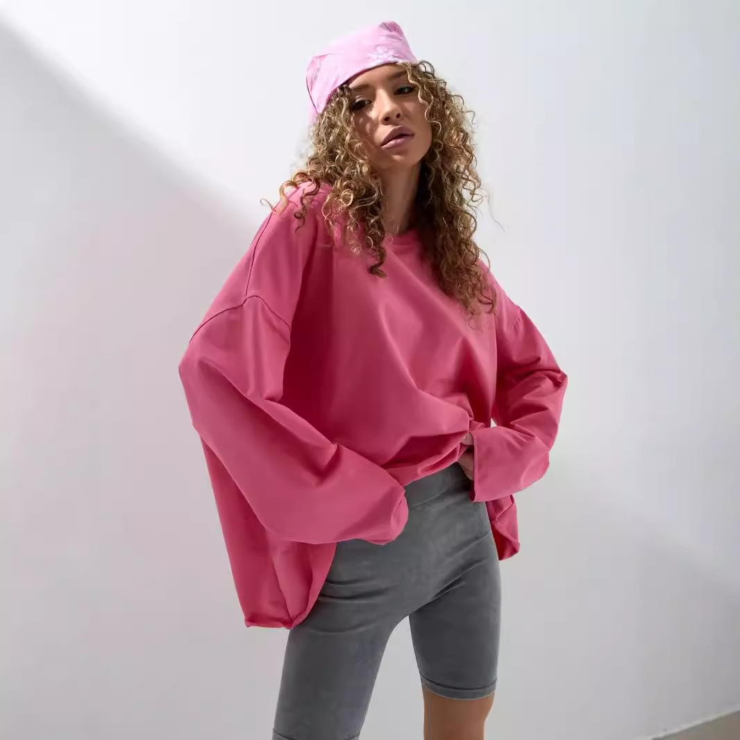 Women's Oversize Solid Crewneck Long Sleeve Casual T-Shirt