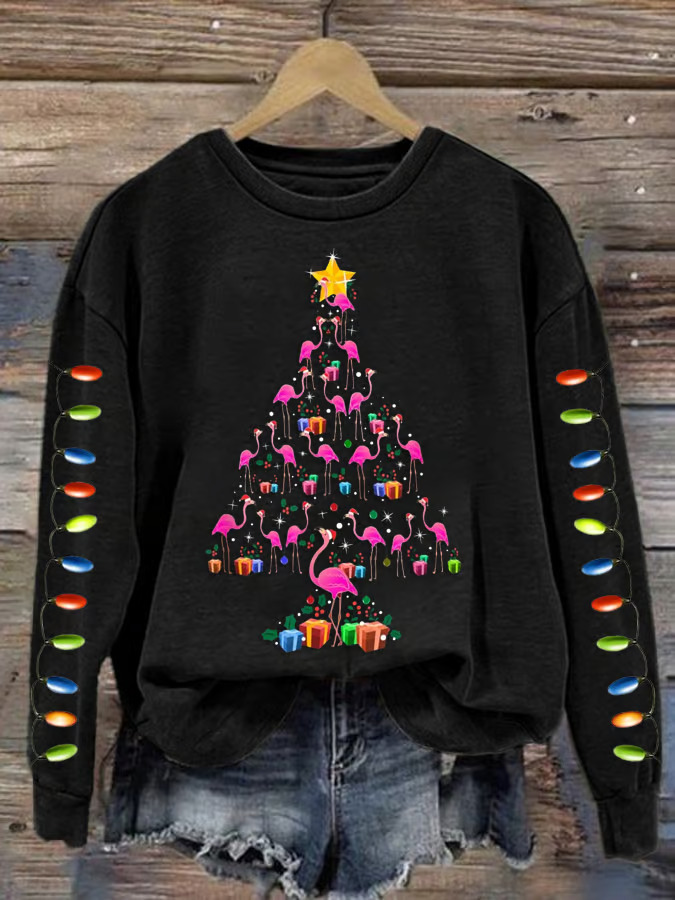 Women's Christmas Tree Print Crewneck Sweatshirt
