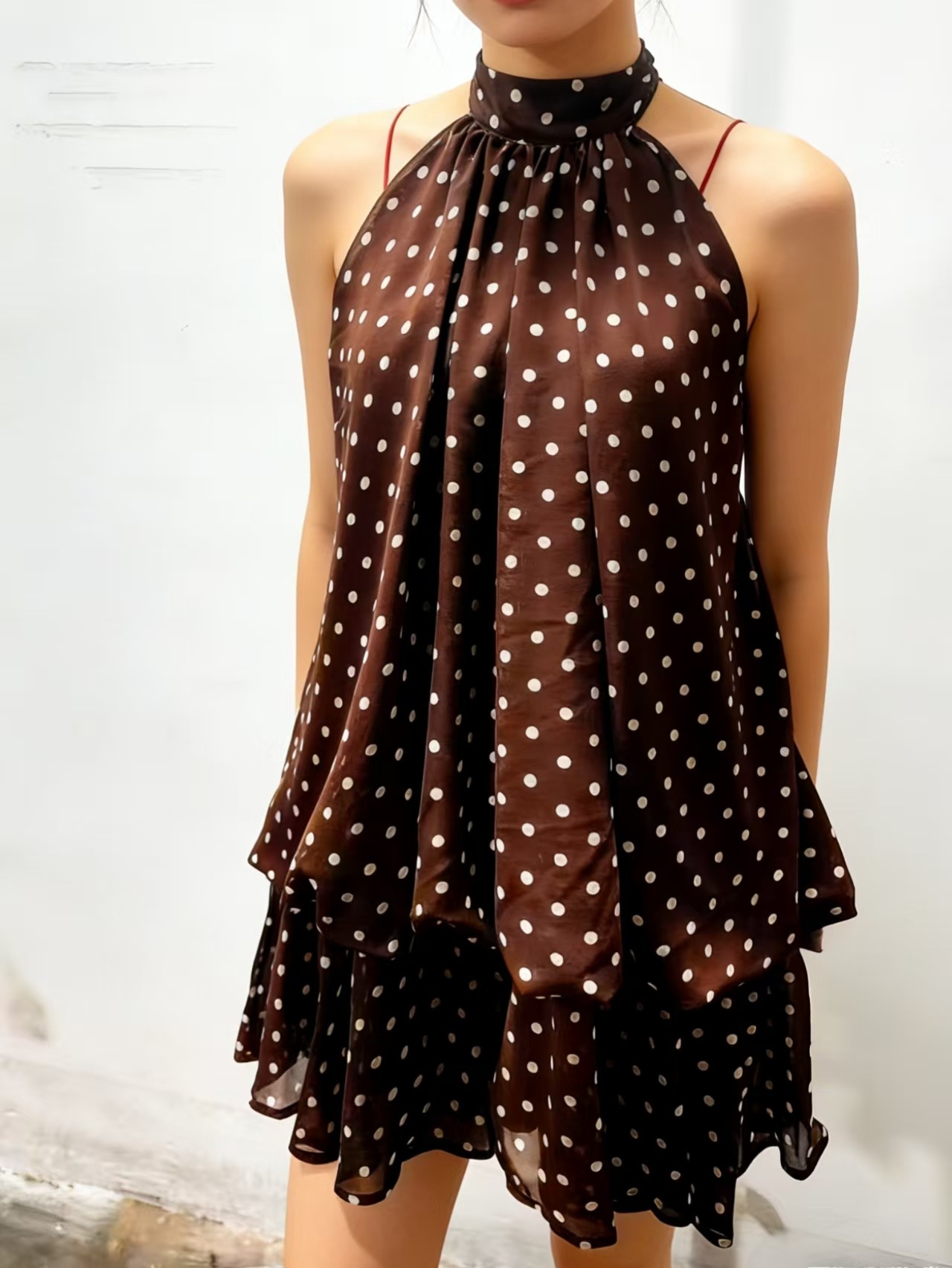 Women's Halter Neck Chiffon Dress High Waist A-Line Mini Vacation Dress