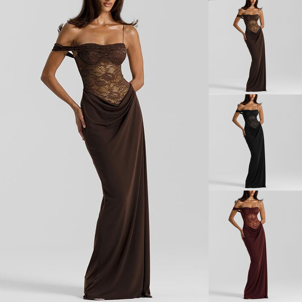 Women's Lace Panel Bodycon Cami Long Dress