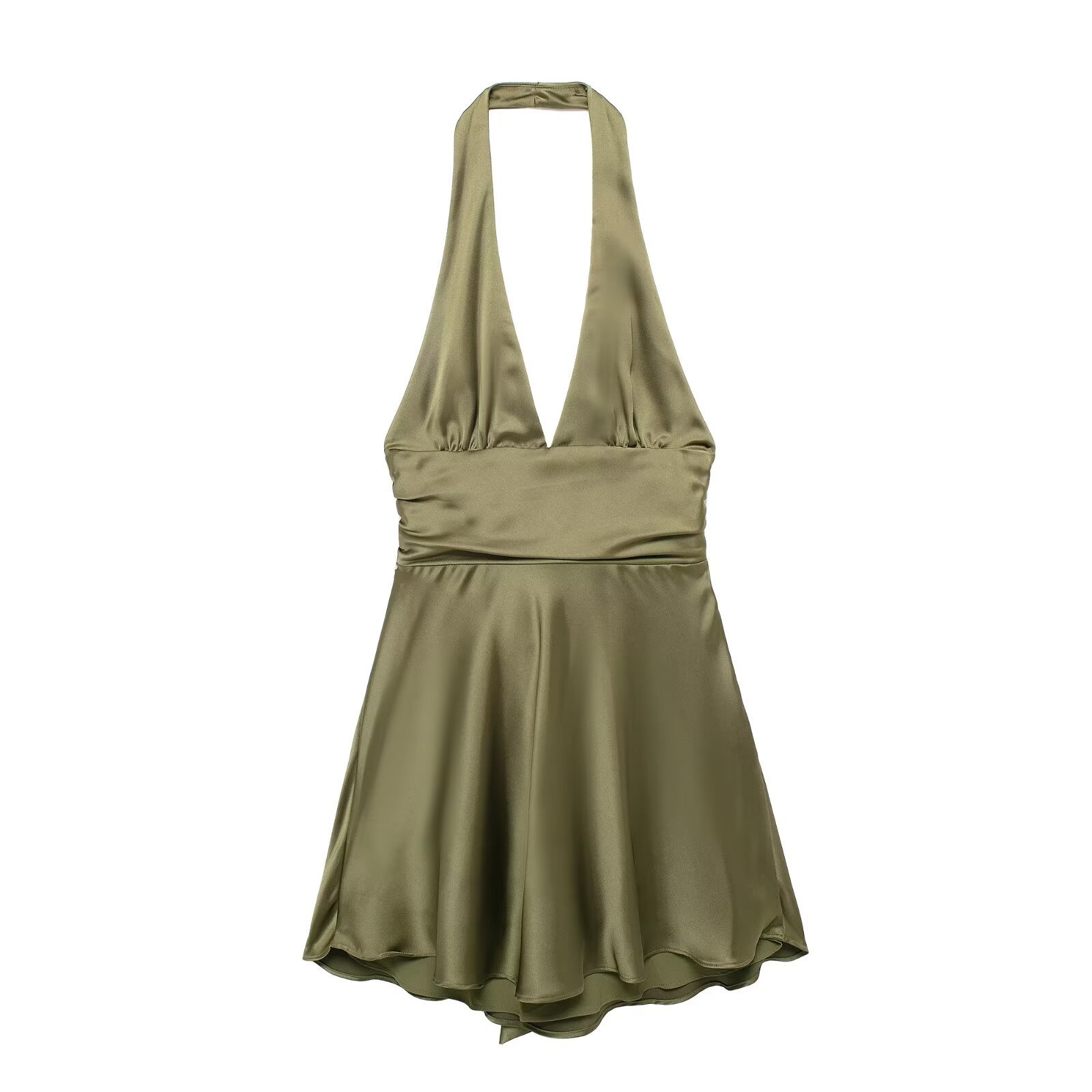 Women's Satin Halter Neck Open Back Dress