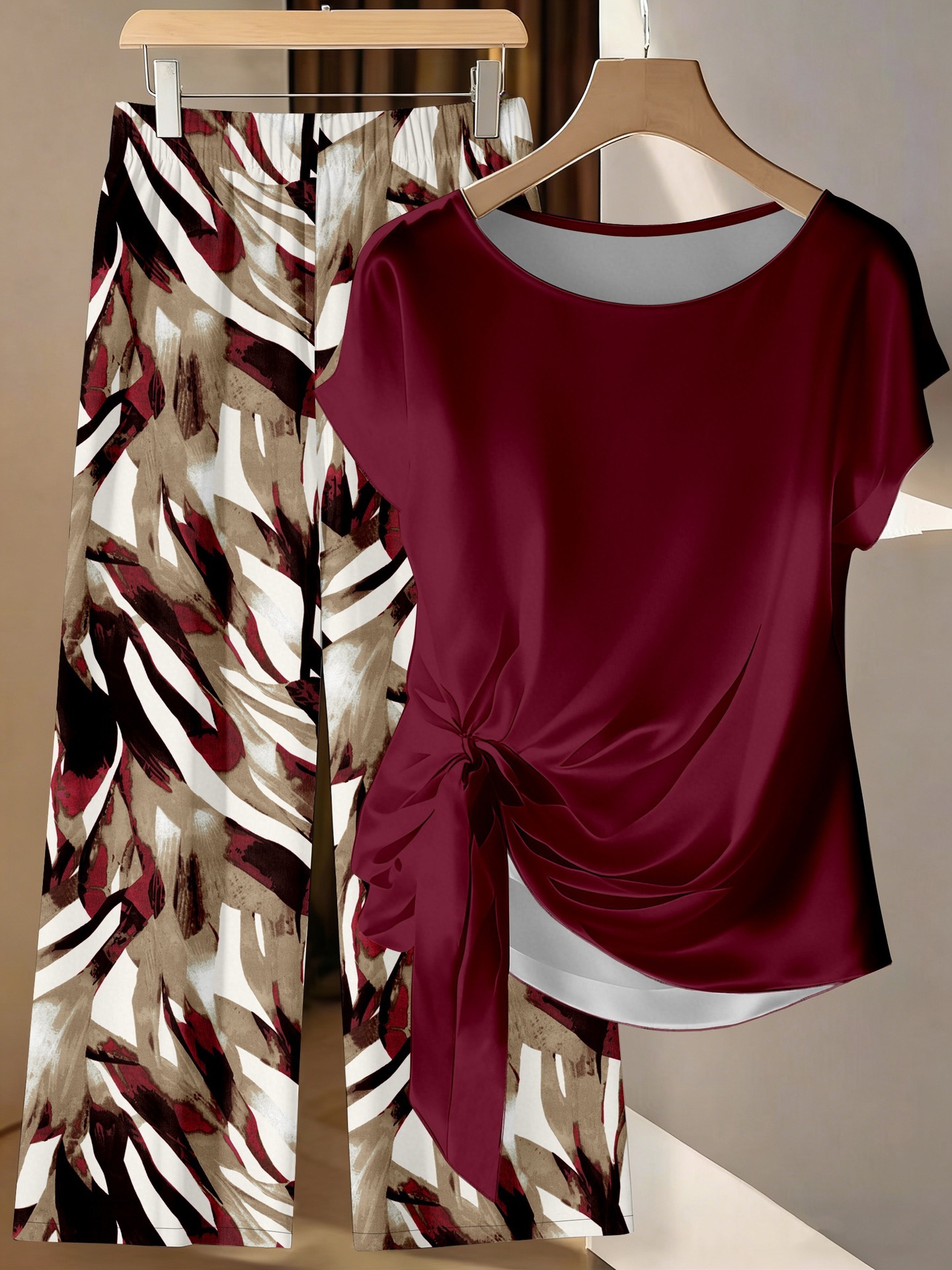 Floral Print Short Sleeve Top and Pants Set