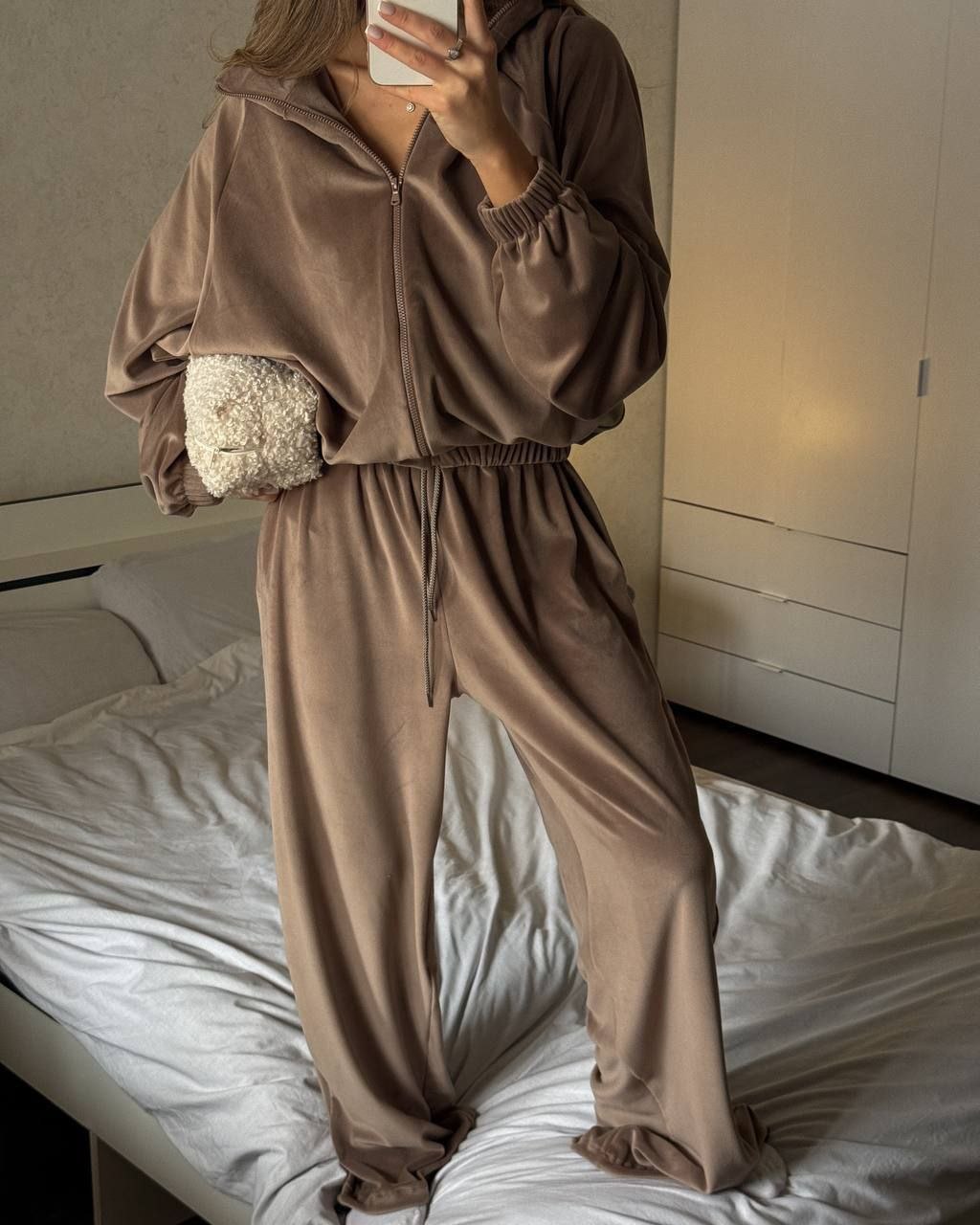 Women's Solid Color Long Sleeve Zip Cardigan Jacket and Pants Two-Piece Set