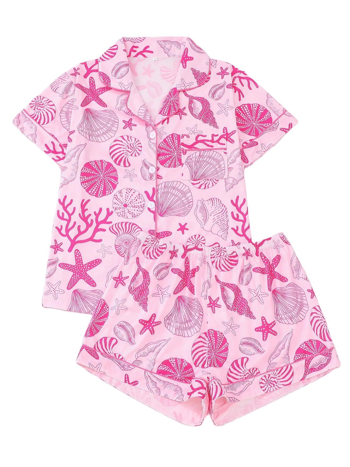 Women's Summer Hawaiian Print Short Sleeve Shirt Set