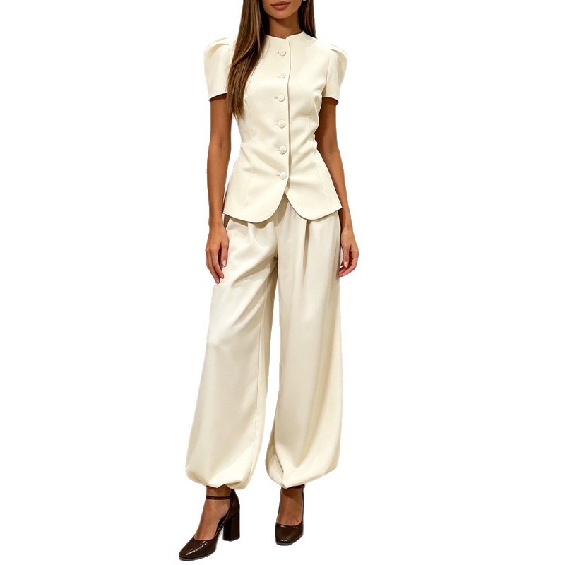 Women's Casual Solid Short Sleeve Top and Pants Two-Piece Set