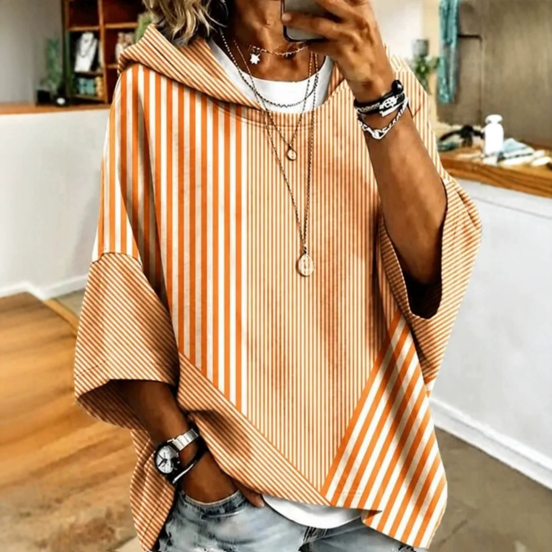 Women's Gradient Line Print Casual Hoodie
