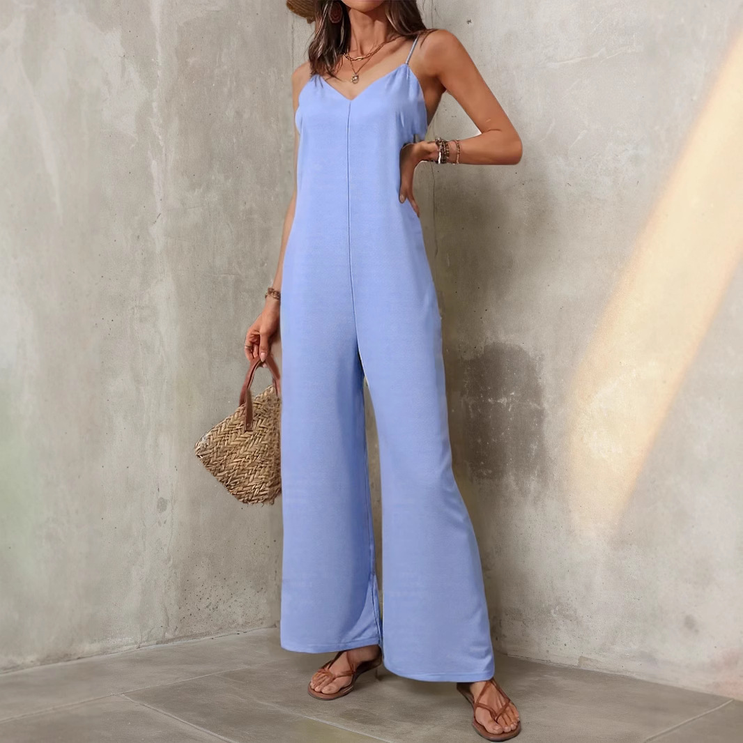 Women's Solid Sleeveless Wide-Leg Jumpsuit