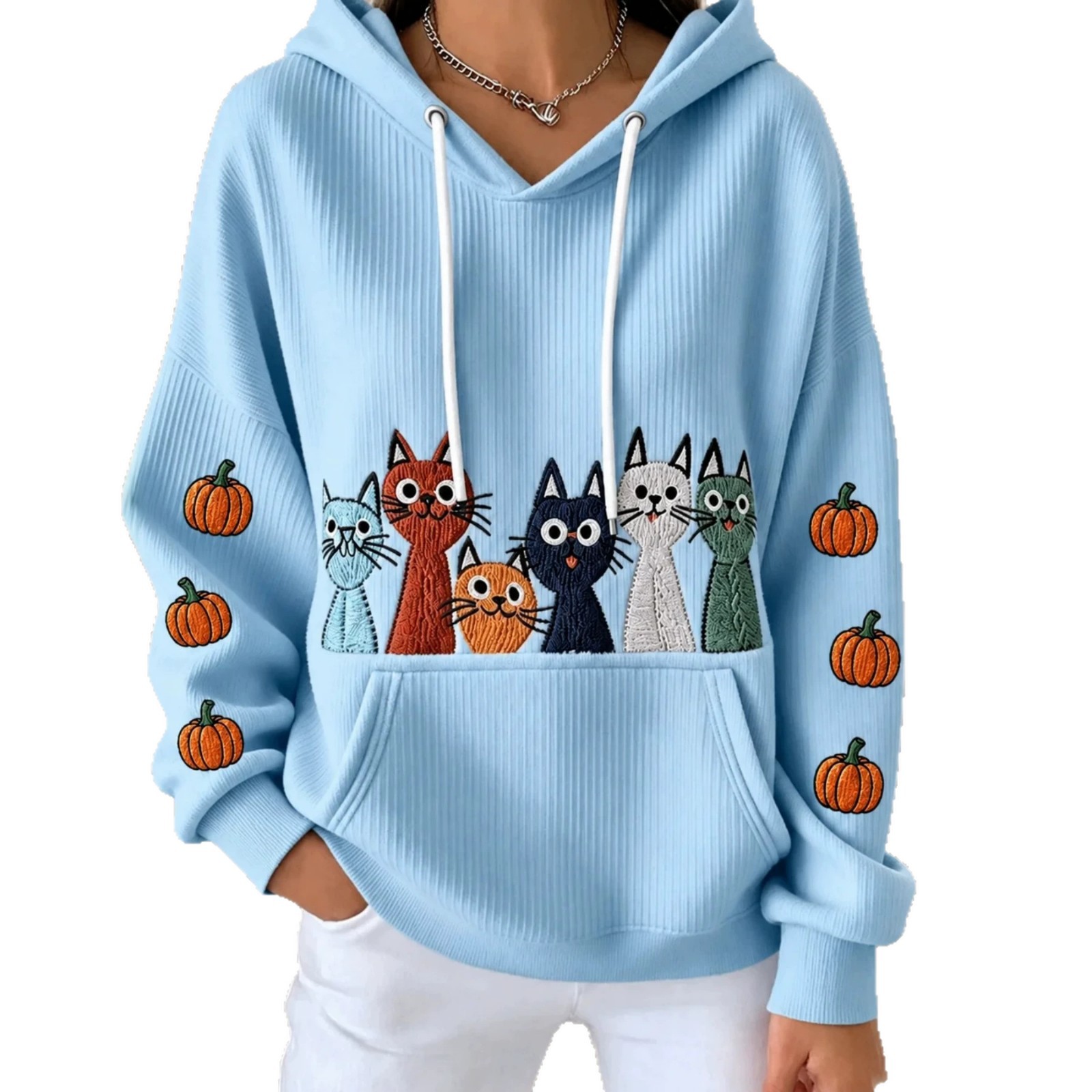 Halloween Pumpkin Cat 3D Print Women's Casual Hoodie