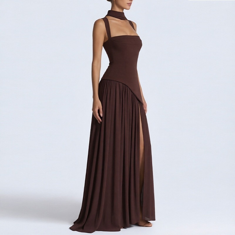Women's Elegant Open-Back Pleated Cami Dress